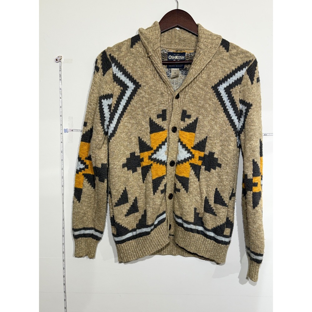 OshKosh Bgosh Vintage Southwestern Cardigan Tan Yellow Geometric Kids Size 14 - Picture 3 of 10